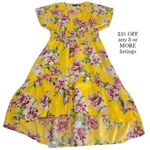 Floral Yellow Maxi Dress Plus Size 1X Hi Low Ruffle Bohemian Vneck Flowy Slip On
